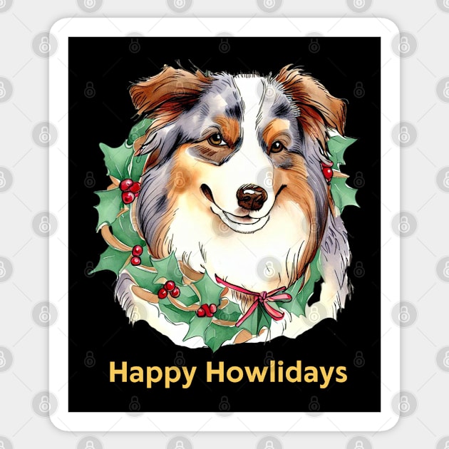 Happy Howlidays Australian Shepherd Sticker by ZogDog Pro